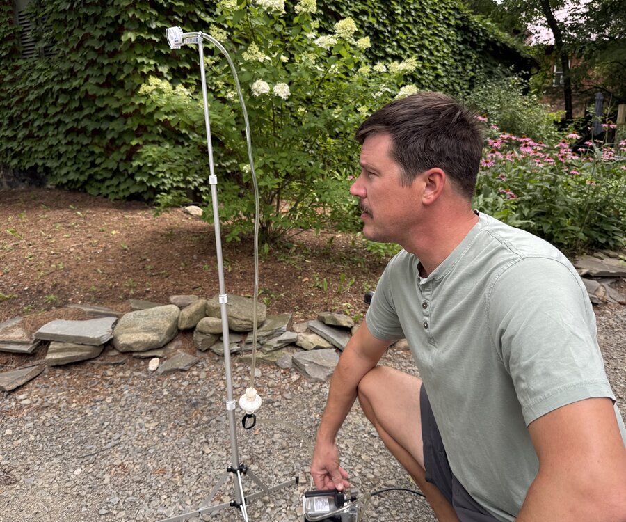 Air sampling equipment set up during an on-site assessment